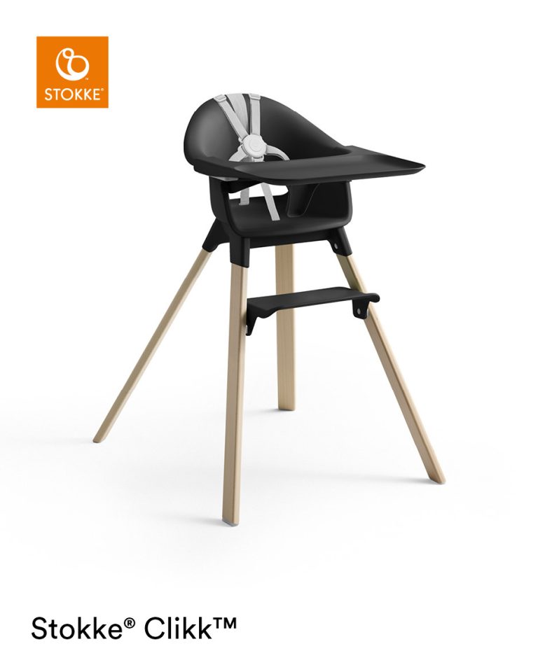 Stokke® Clikk™ High Chair with Tray and Harness, in Natural and Black