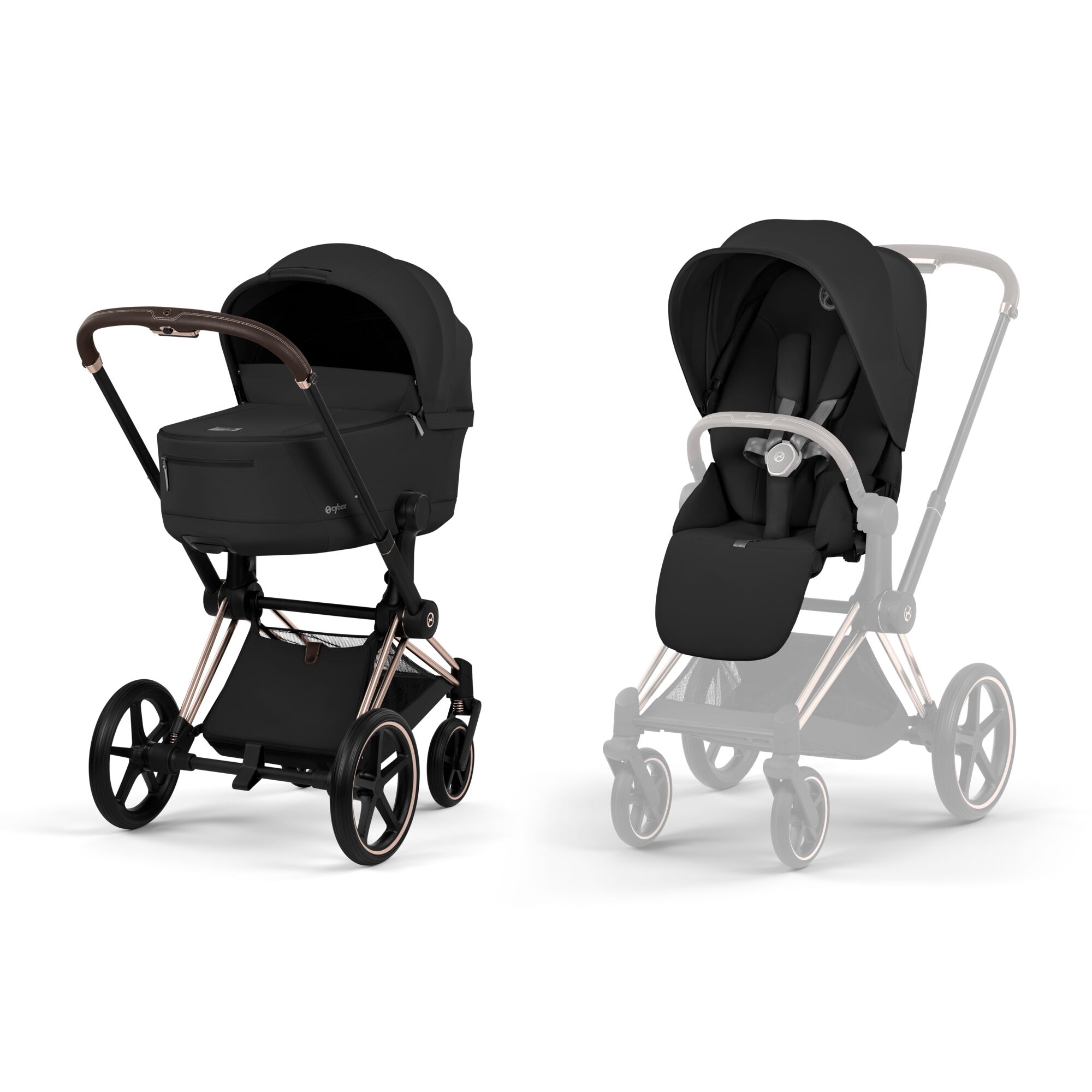 Poussette Cybex Priam Comfort avec nacelle Rosegold/Sepia Black